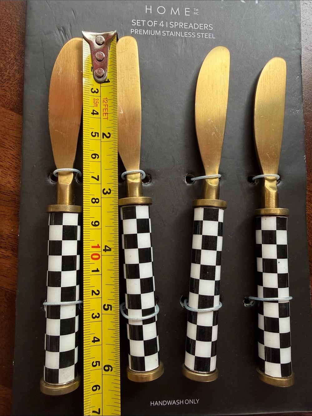 Tahari Home Black & White Checkerboard Butter Spreaders - Set of 4 - Picture 5 of 6